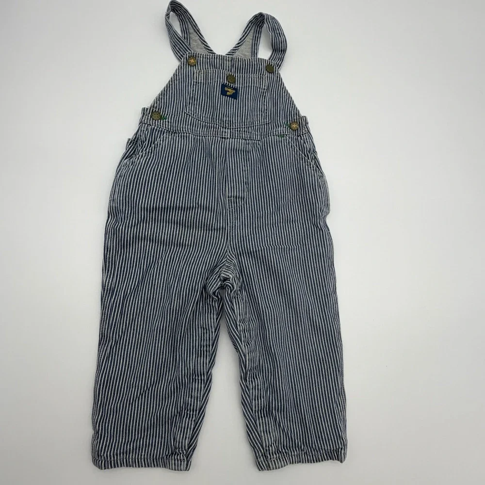 OshKosh Bgosh Kids 24 Months Hickory Stripe Jersey Lined Denim Overalls Blue